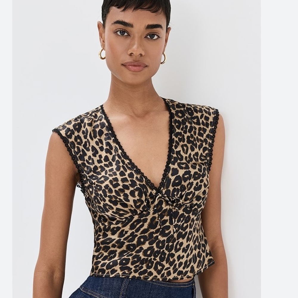 Reformation NWOT Cherry Silk Leo Leopard Print Blouse - Size 6